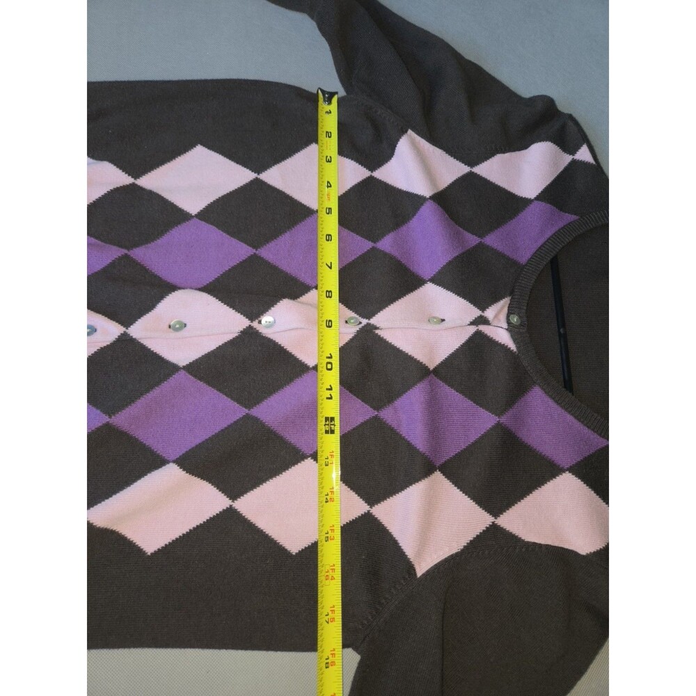 Polo Jeans Co Ralph Lauren Argyle Cardigan Sweater Womens L Brown Pink PurpleY2K - Picture 5 of 9